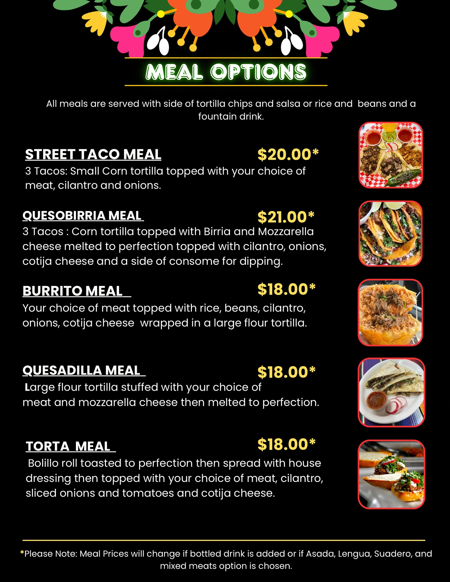 Tacos El Primos Menu