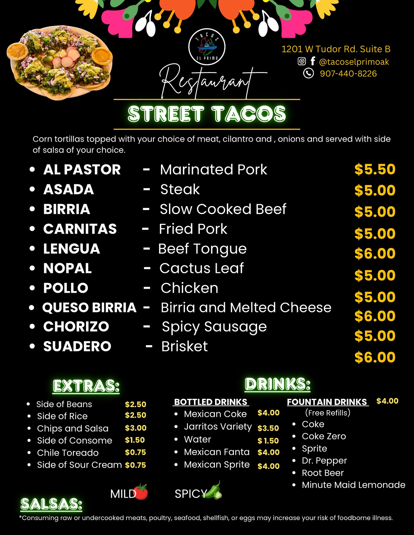 Tacos El Primos Menu