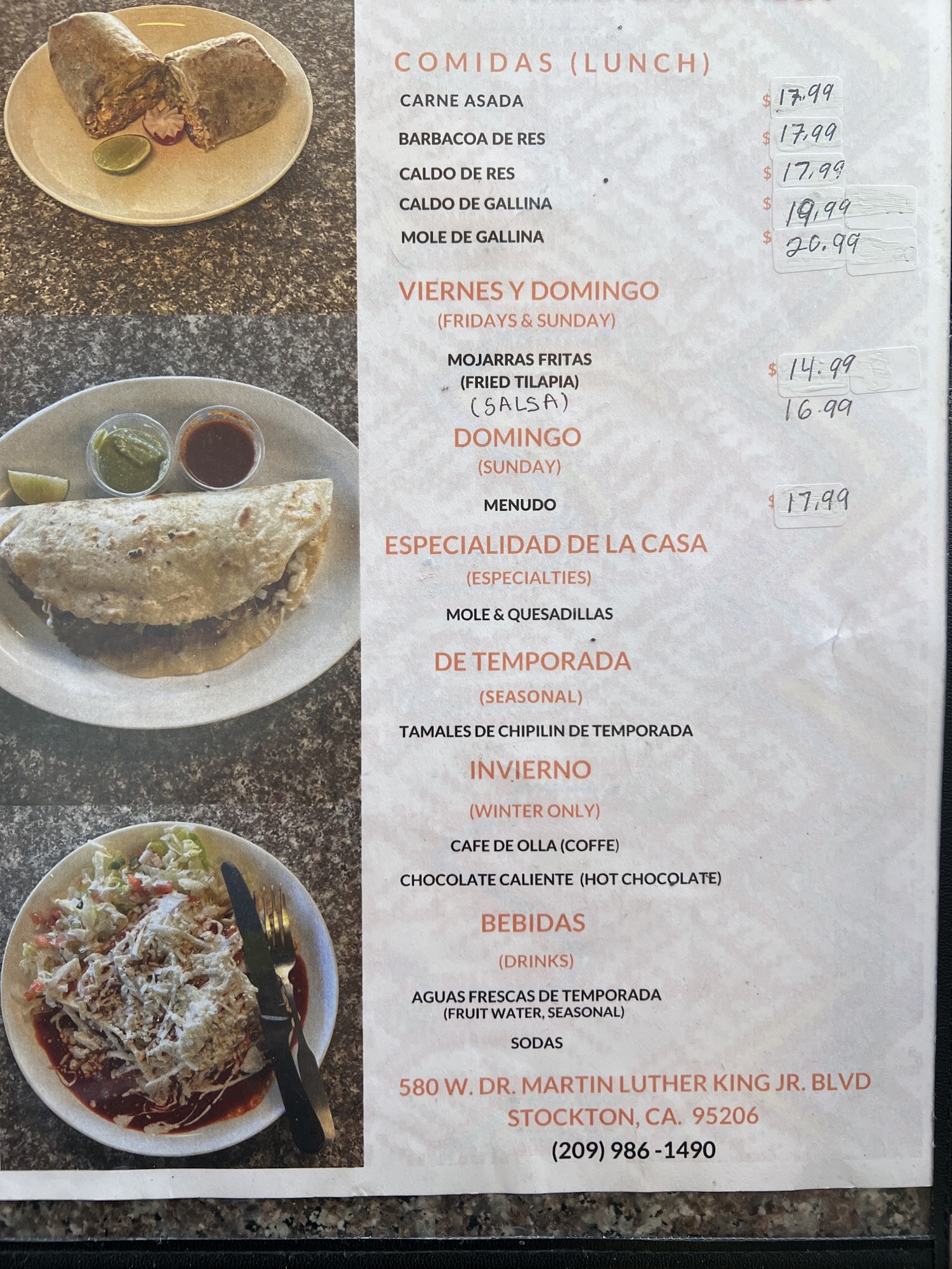 El Rinconcito Chiapaneco Menu