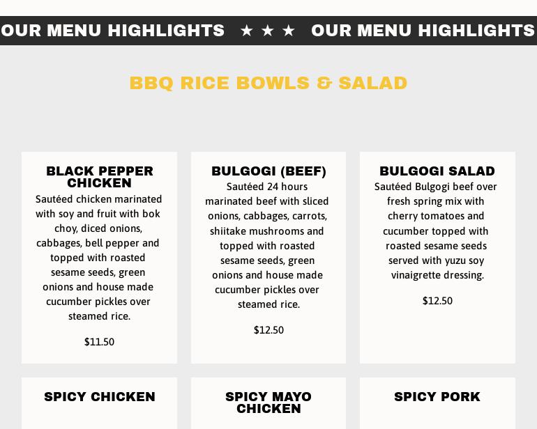 BBQ+RICE Studio City Menu