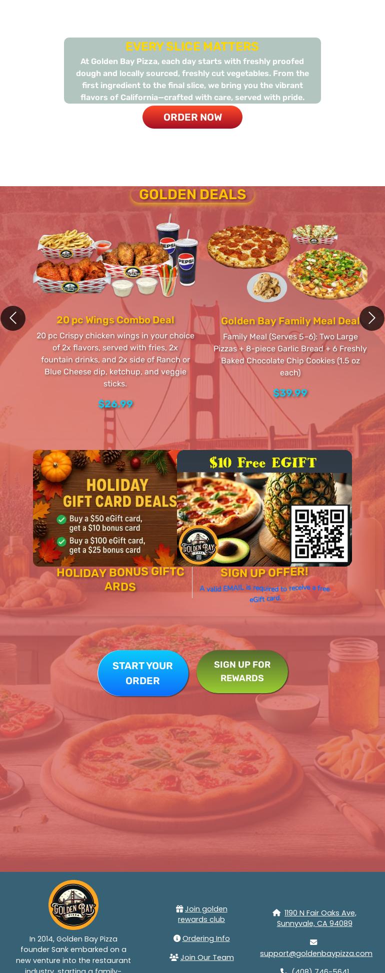 Golden Bay Pizza Menu