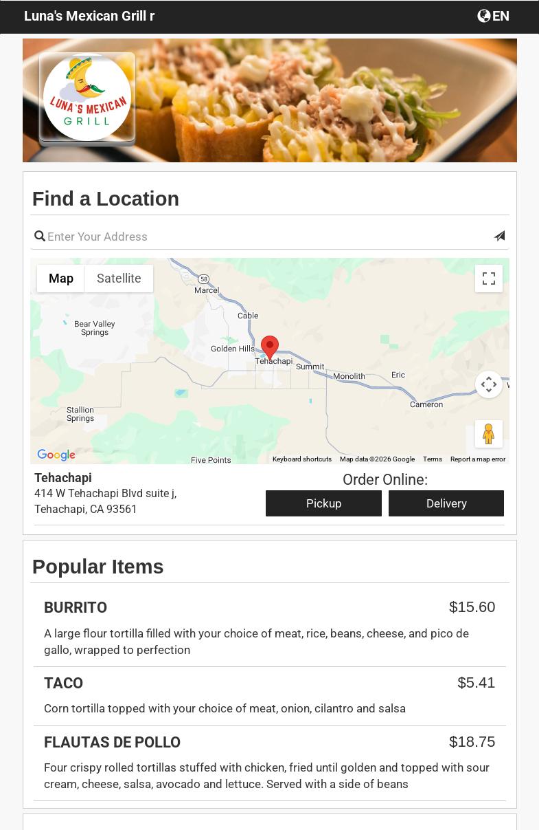 Luna's Mexican Grill Menu