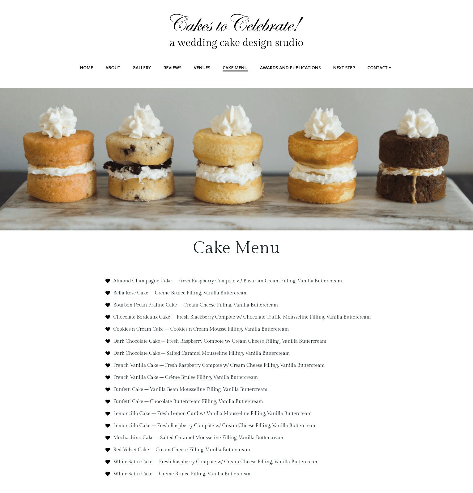 Cakes to Celebrate Menu