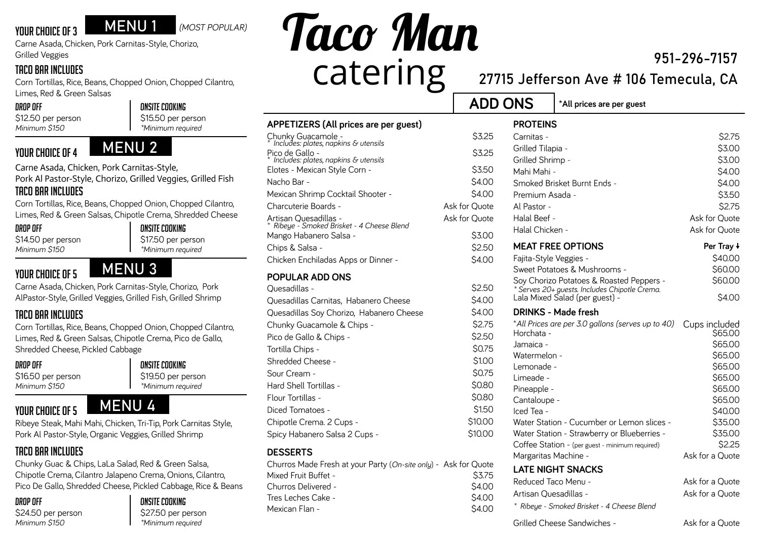 Taco Man Catering Menu