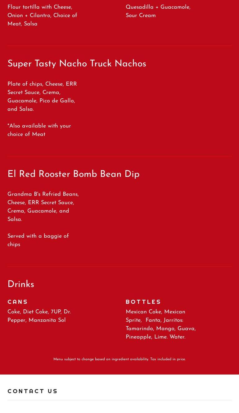 El Red Rooster Tacos Menu