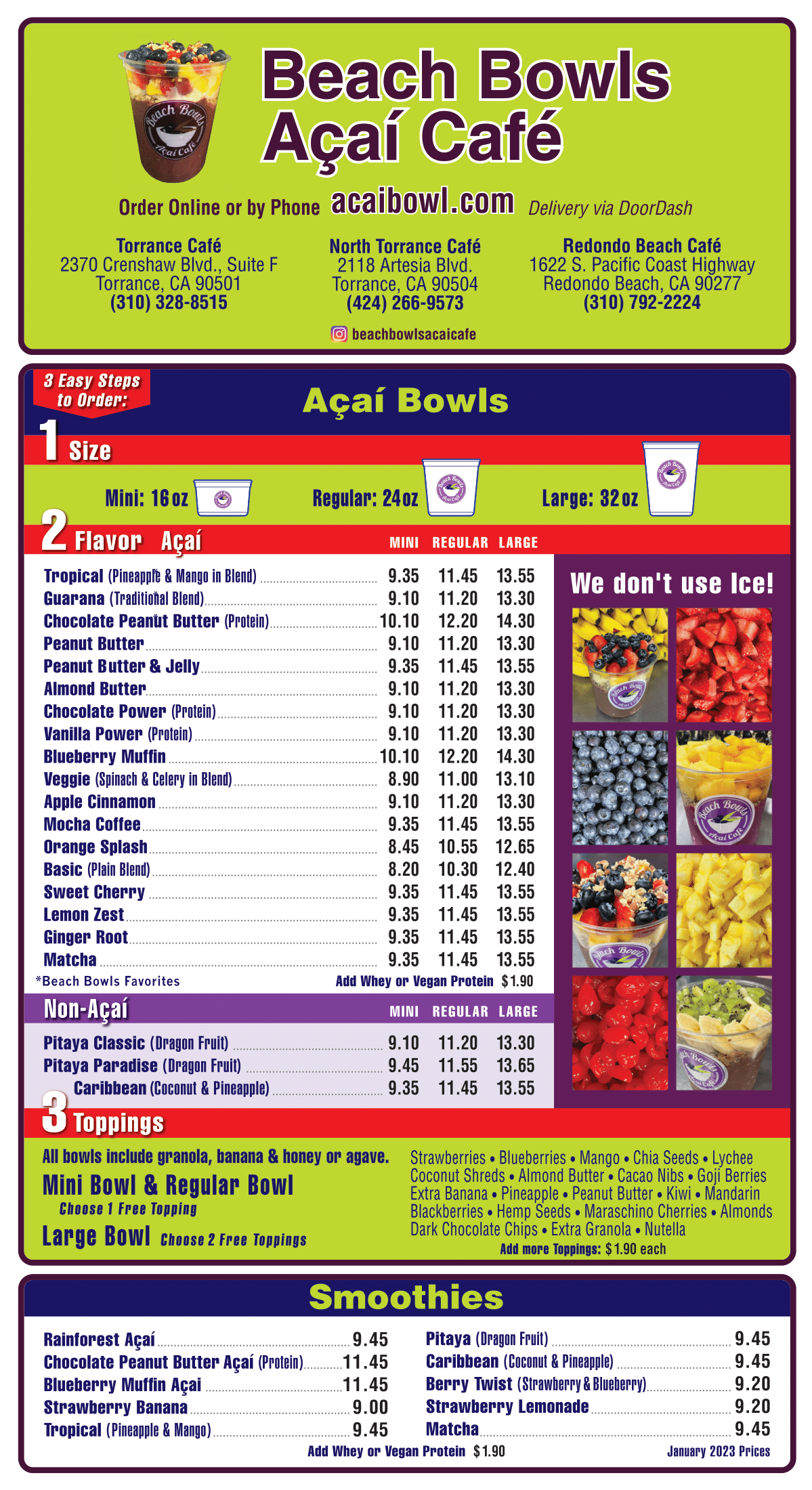 Beach Bowls Acai Cafe Menu