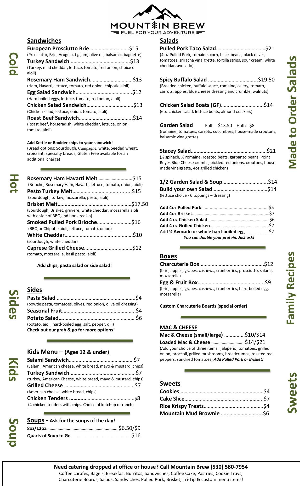 Mountain Brew Menu