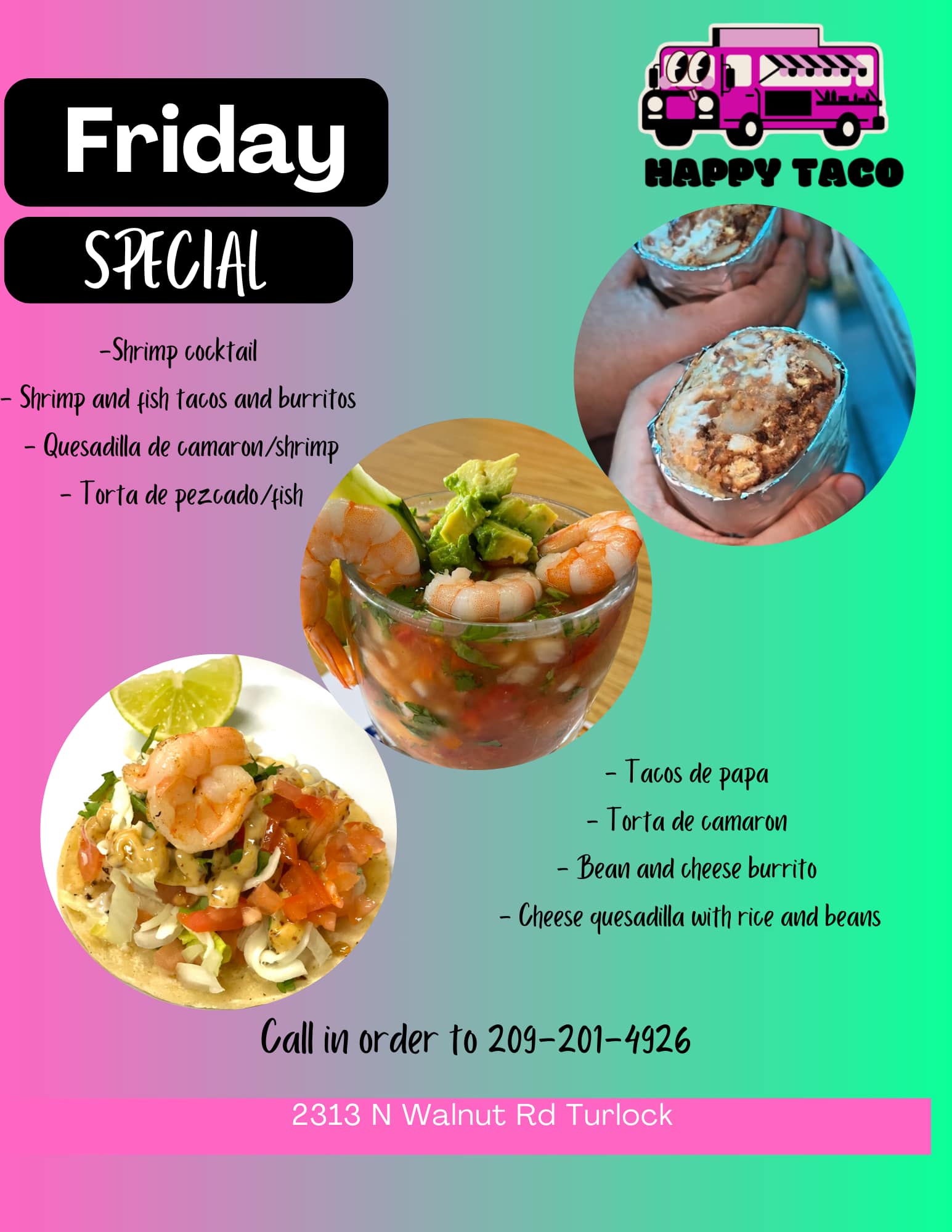 The Happy Taco - El Taco Alegre Menu