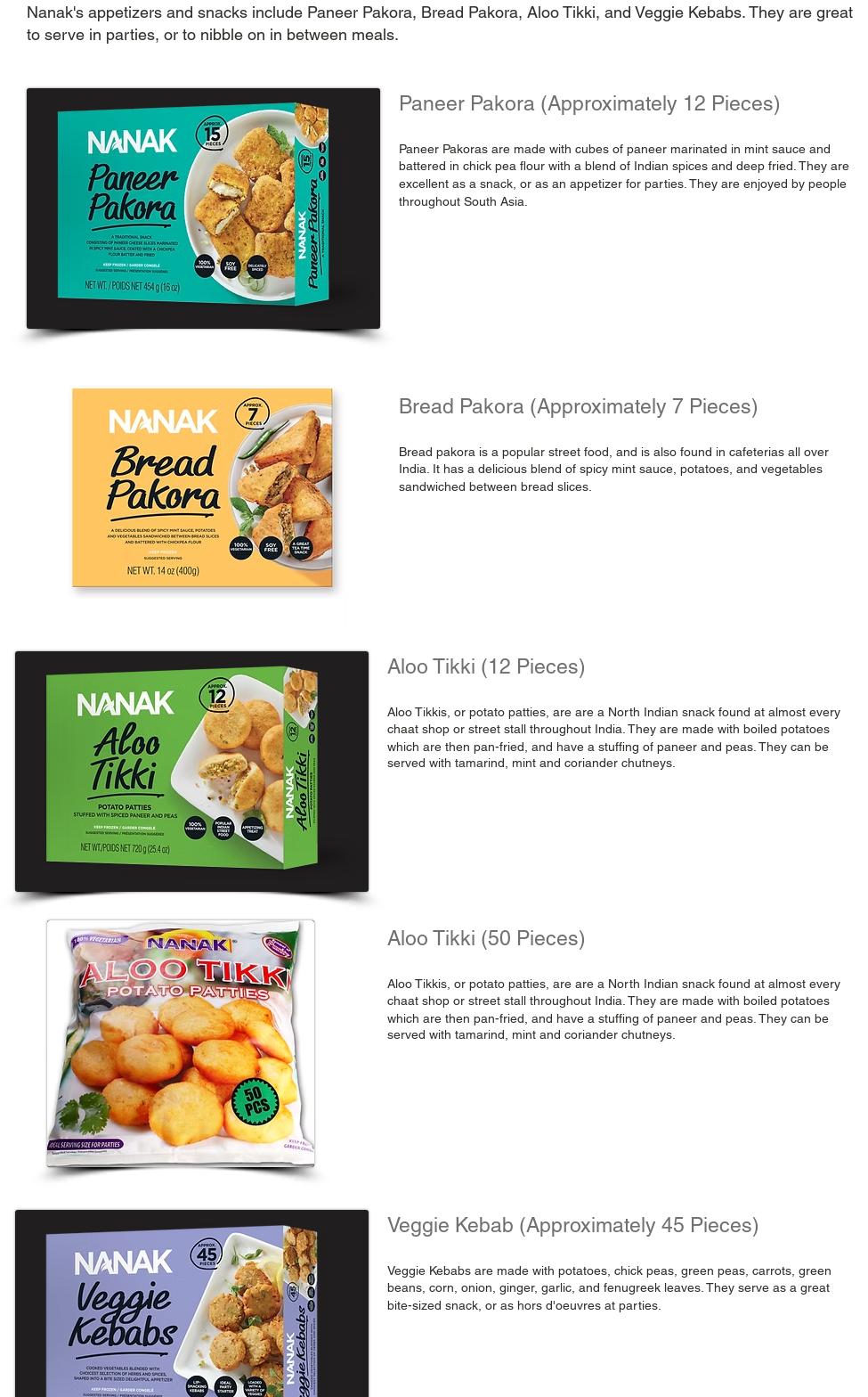 DesiTaste, Inc. Menu