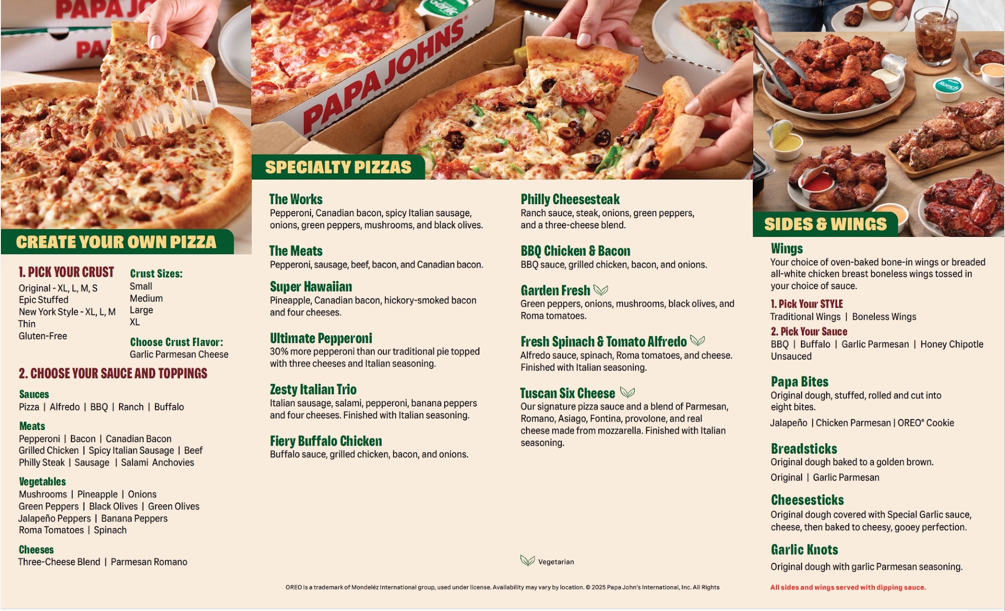 Papa Johns Pizza Menu