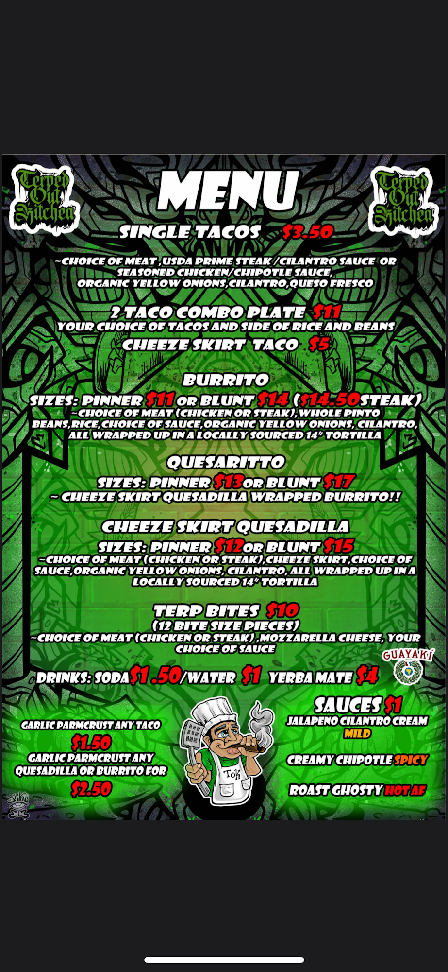 Terped Out Kitchen Menu