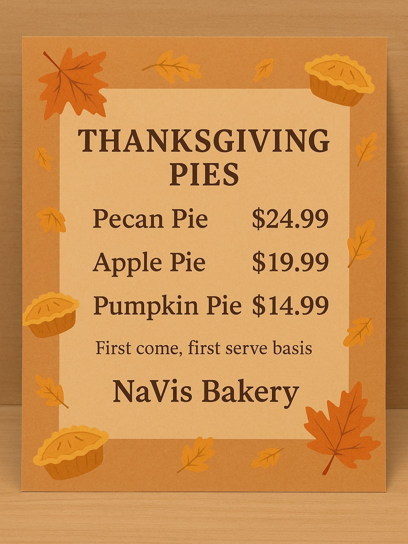 Navi’s Bakery Menu