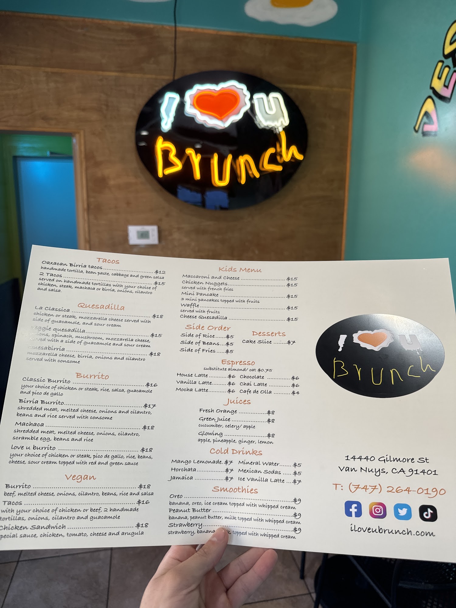 I Love U Brunch Menu