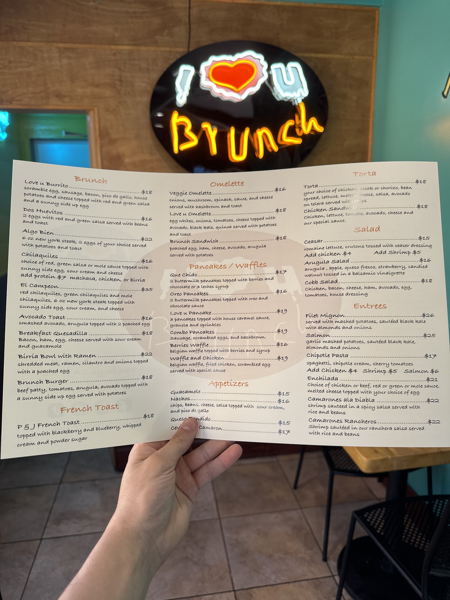 I Love U Brunch Menu