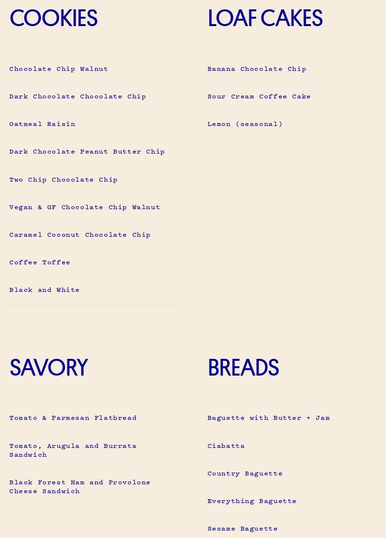 Levain Bakery Menu