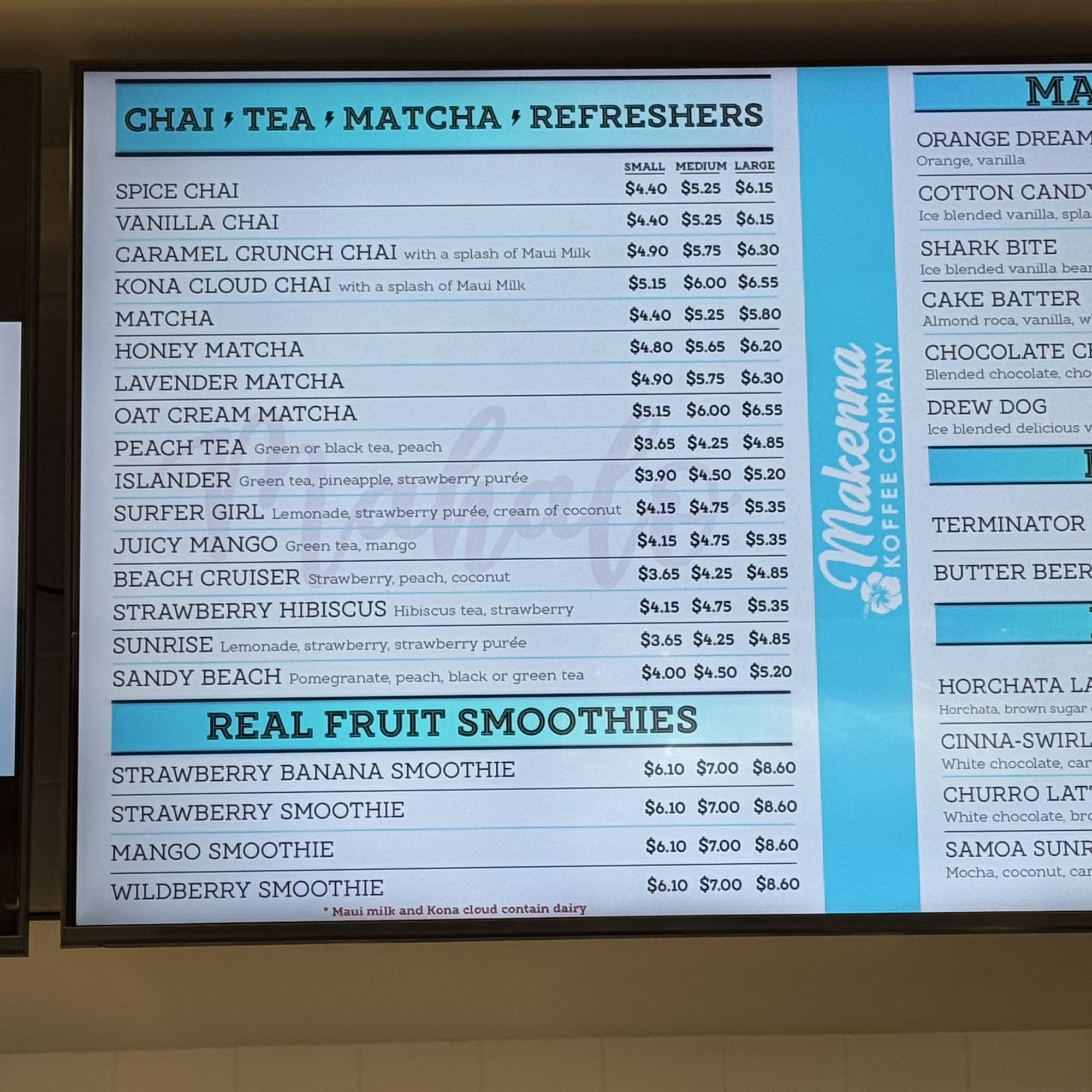 Makenna Koffee Ventura Menu