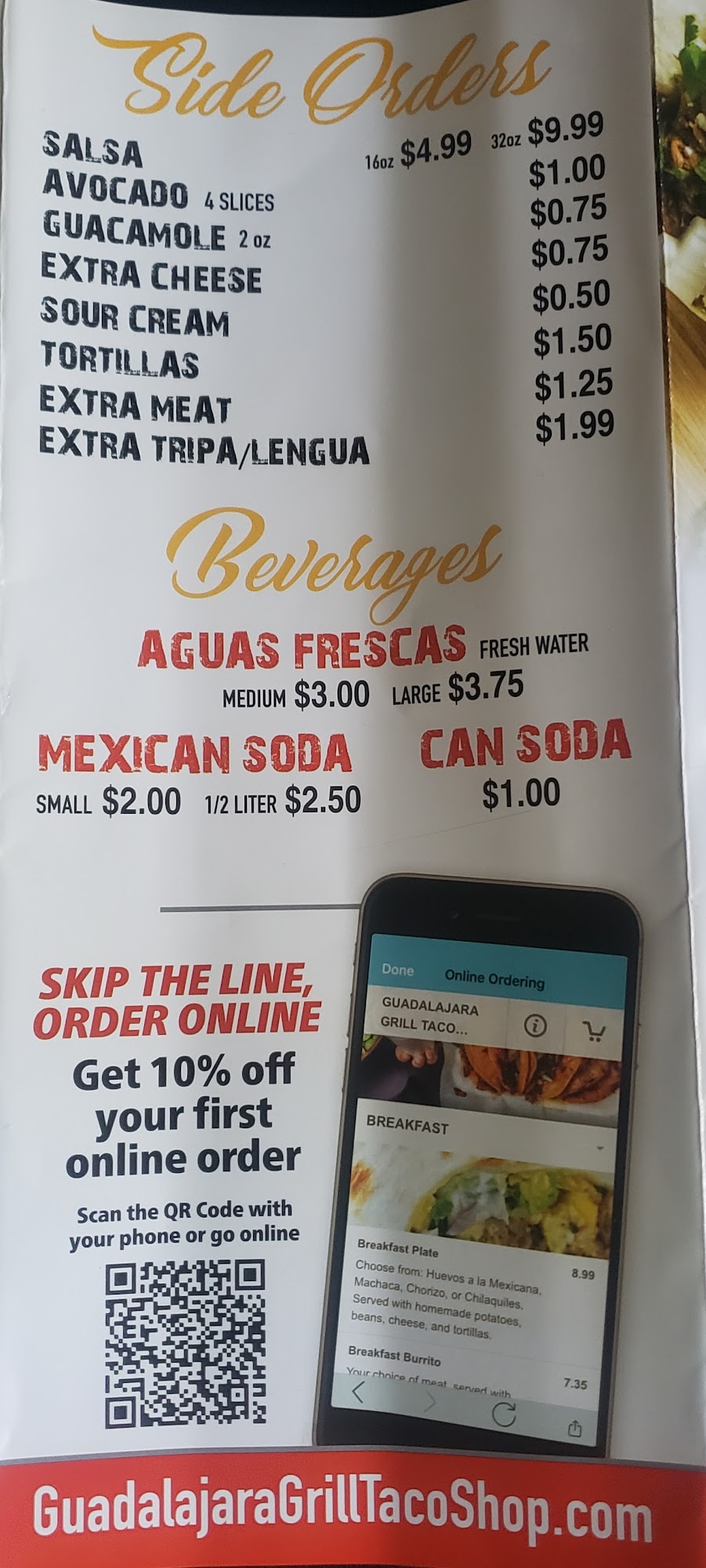 Guadalajara Grill Taco Shop Menu