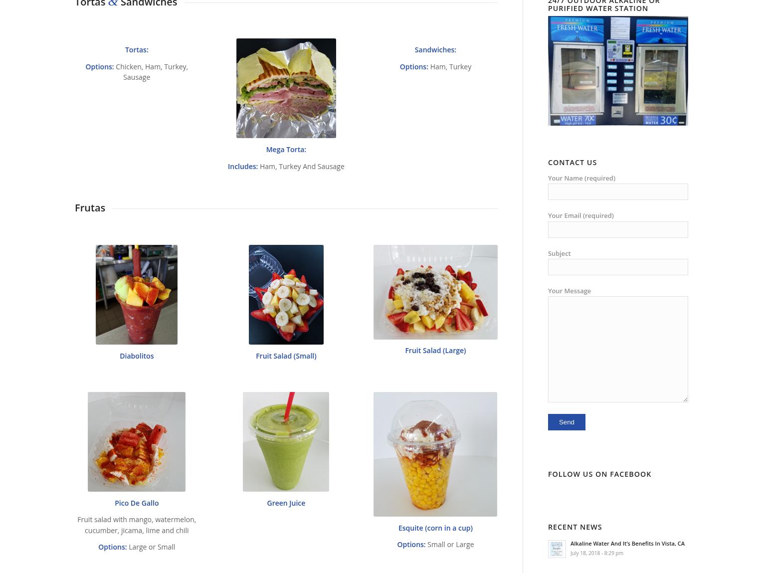 Purified Clean H2O Menu