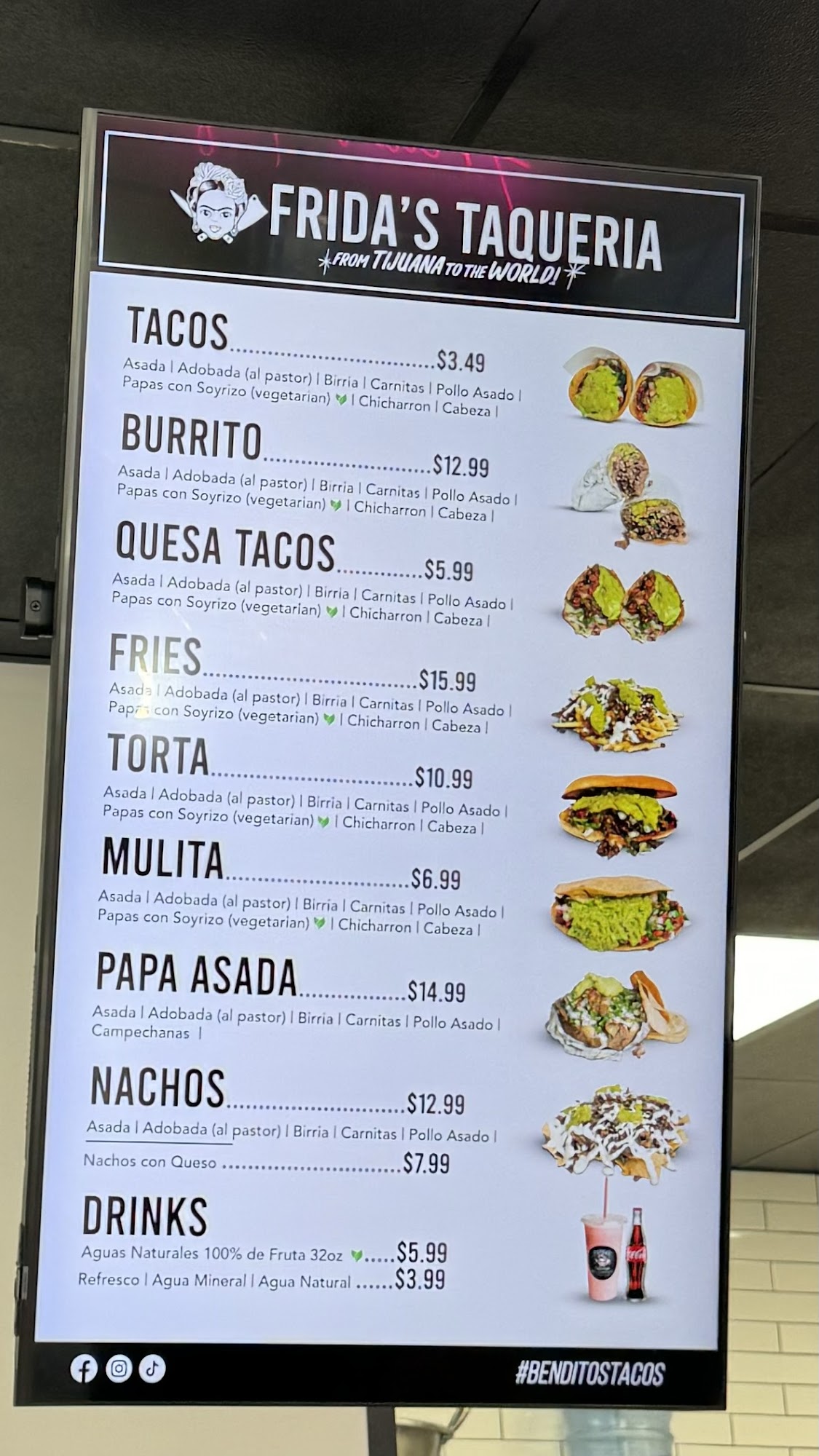 Fridas Street Tacos Menu