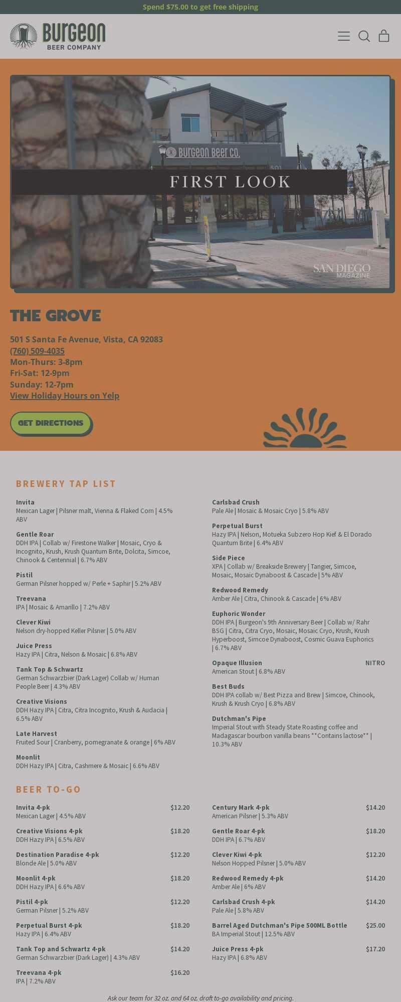 Burgeon at The Grove Menu