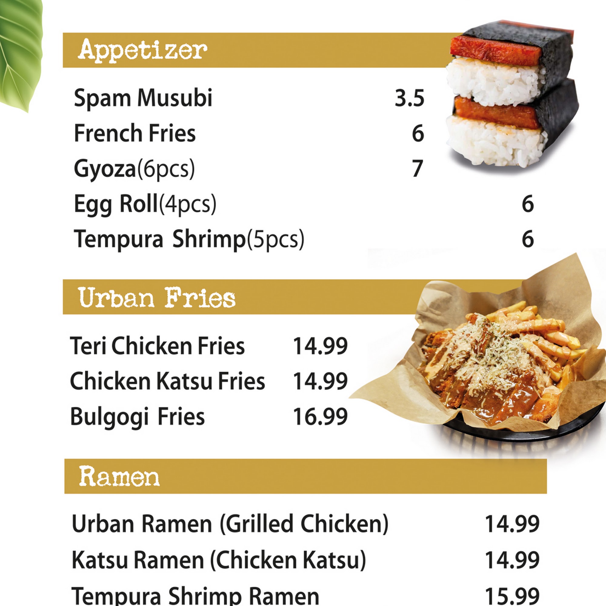 Urban Teri Kitchen Menu