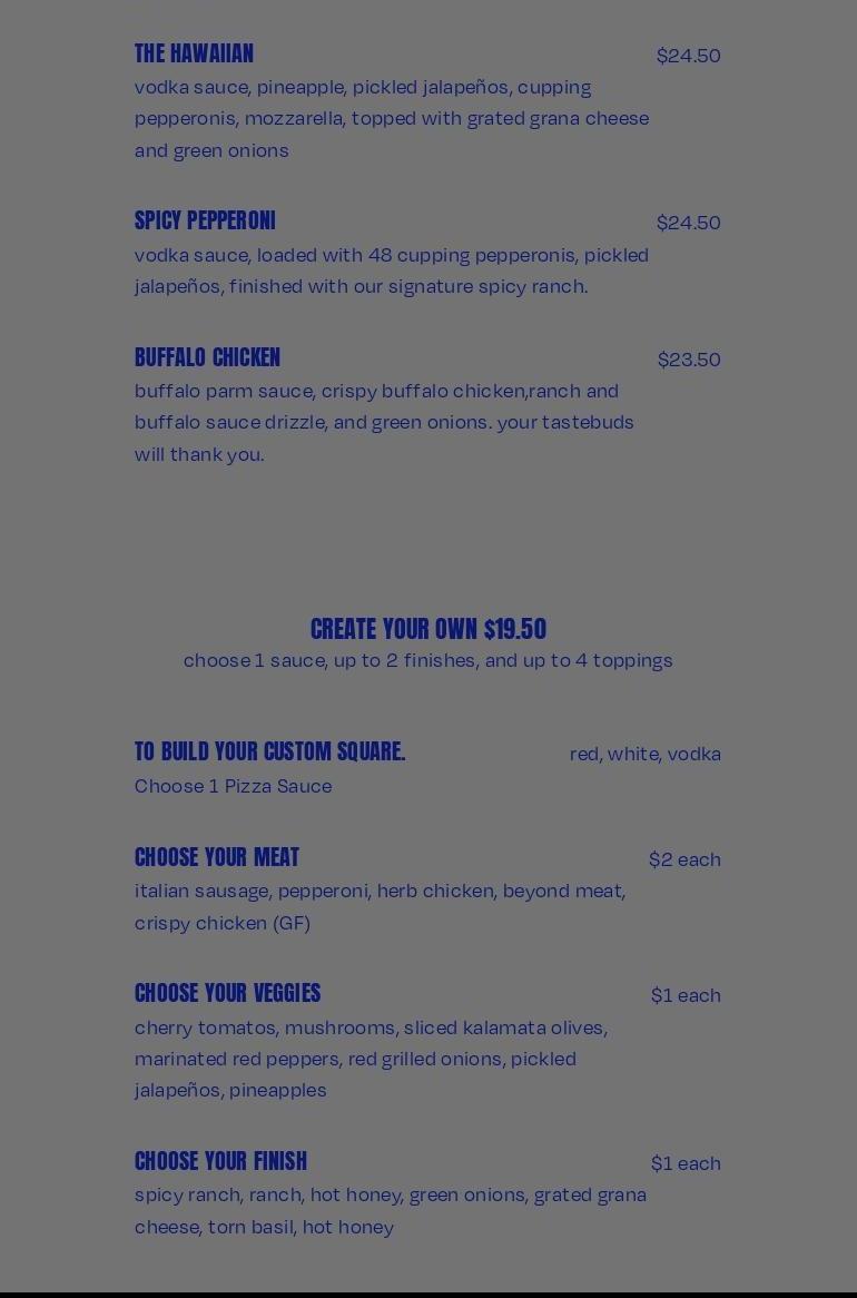 Square Pie Guys Menu