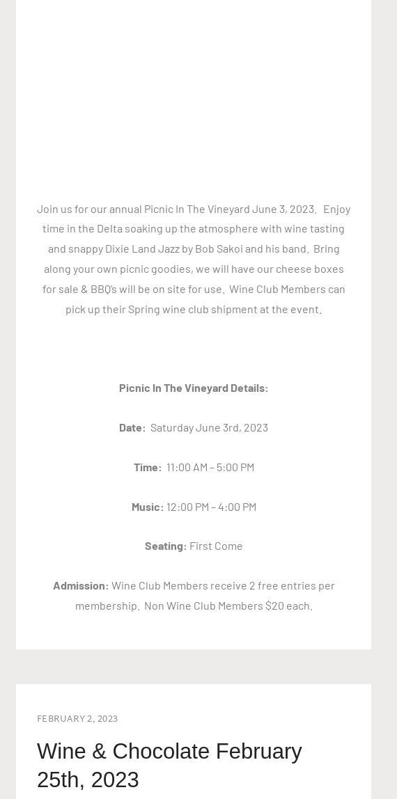 Six Hands Winery Menu