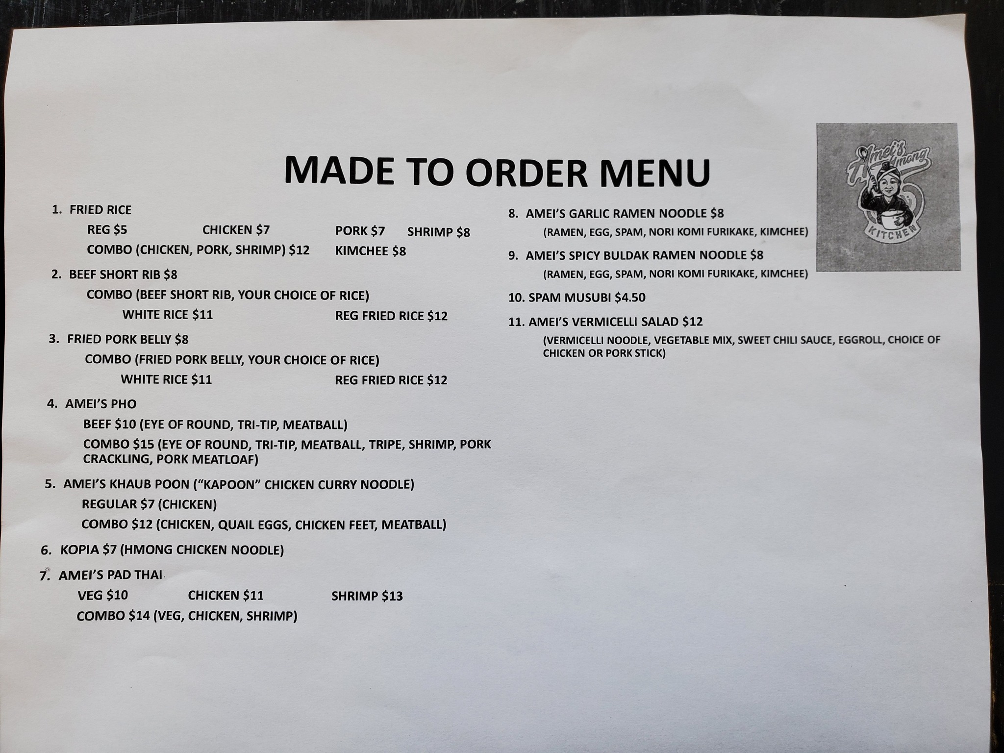 Amei's Hmong Kitchen Menu