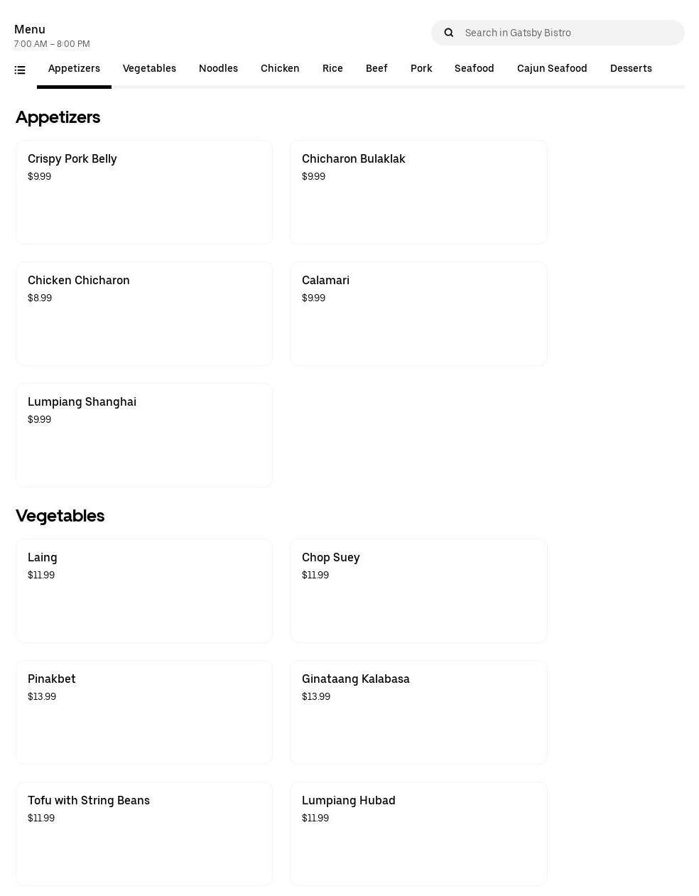 The Gatsby RestoBar Menu