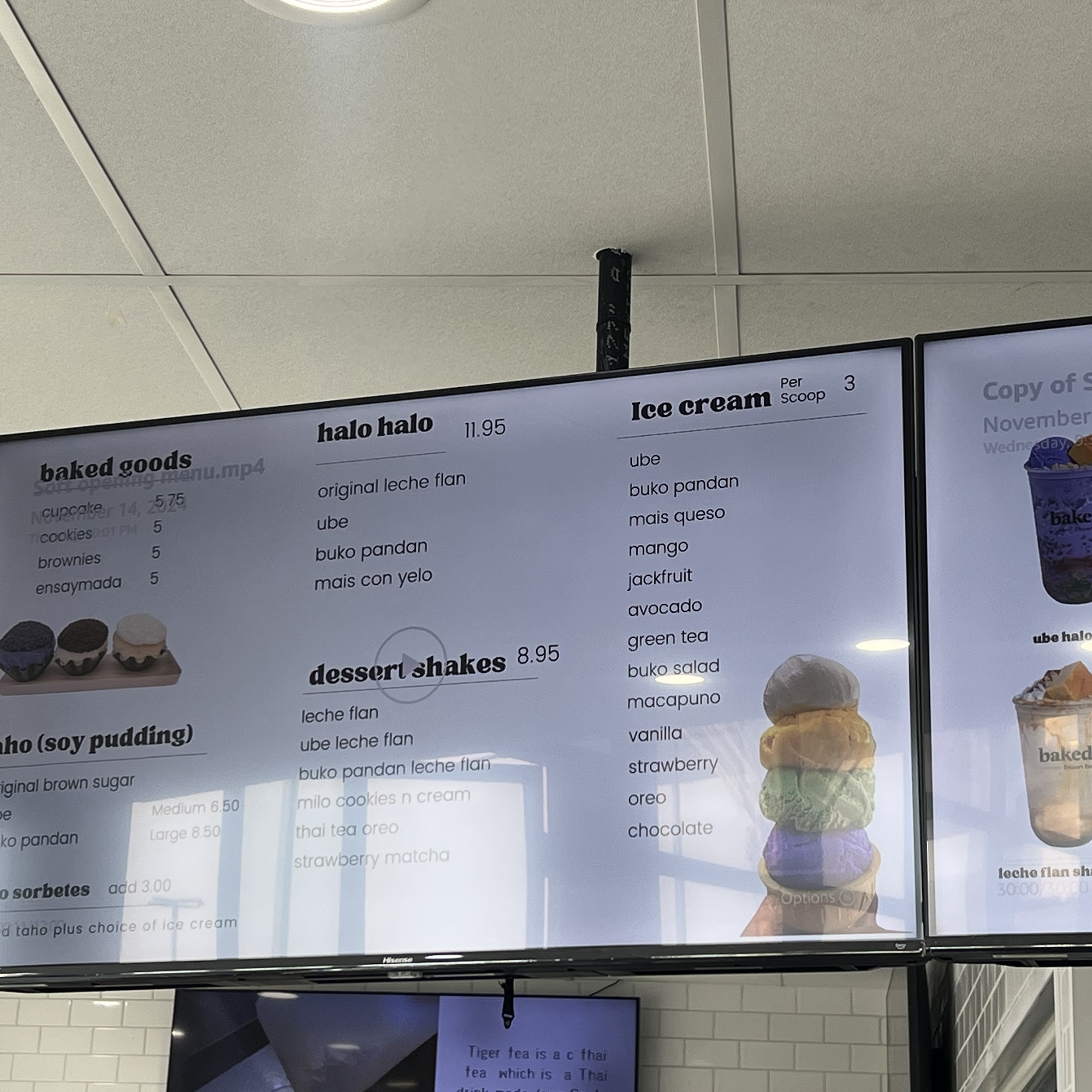 Baked Dessert Bar Menu