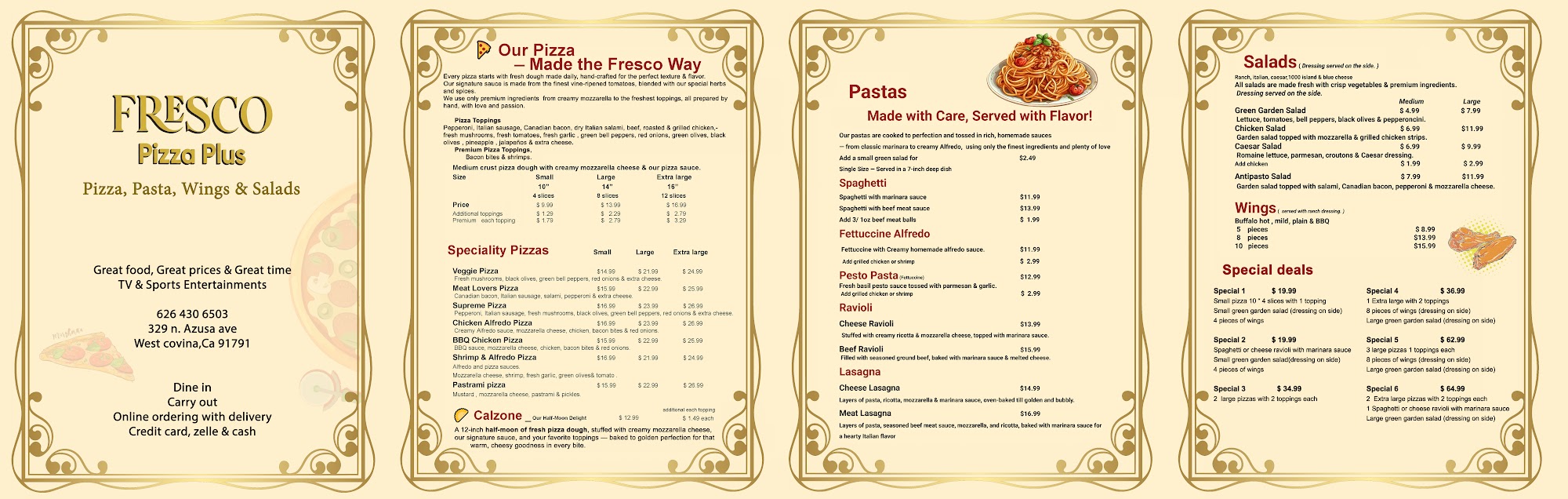 Fresco pizza plus Menu