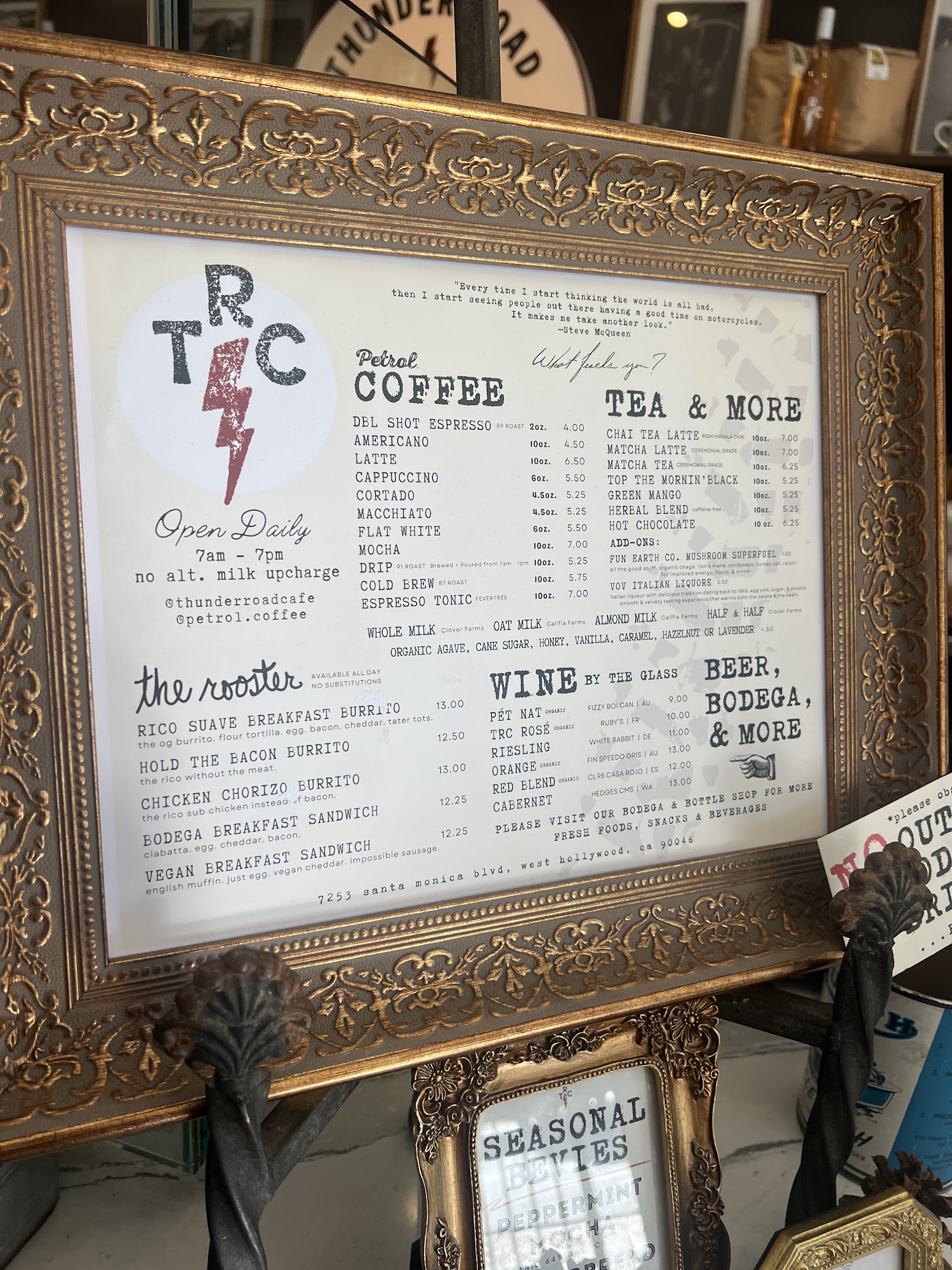 Thunder Road Cafe Menu