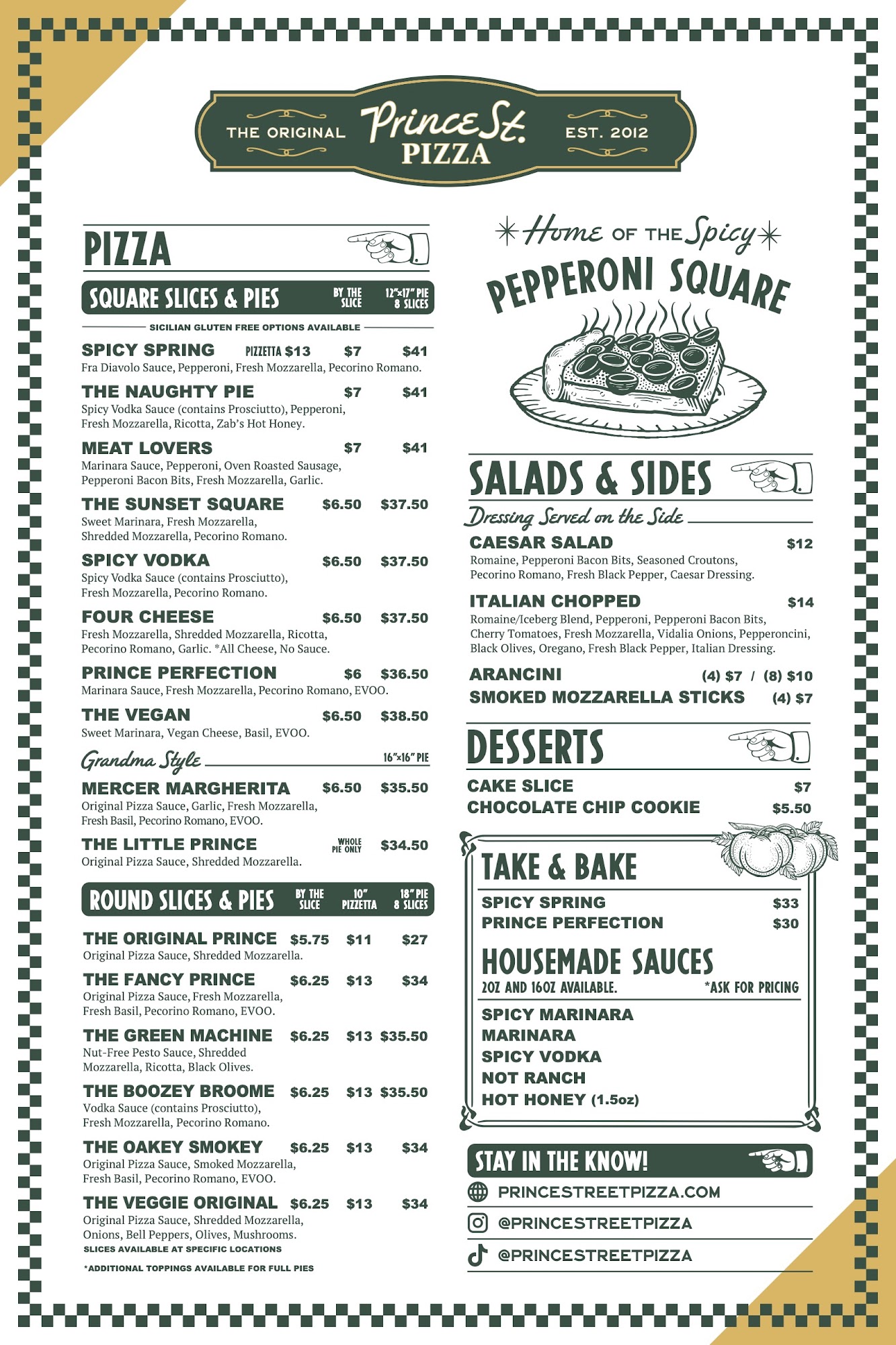 Prince Street Pzza Menu