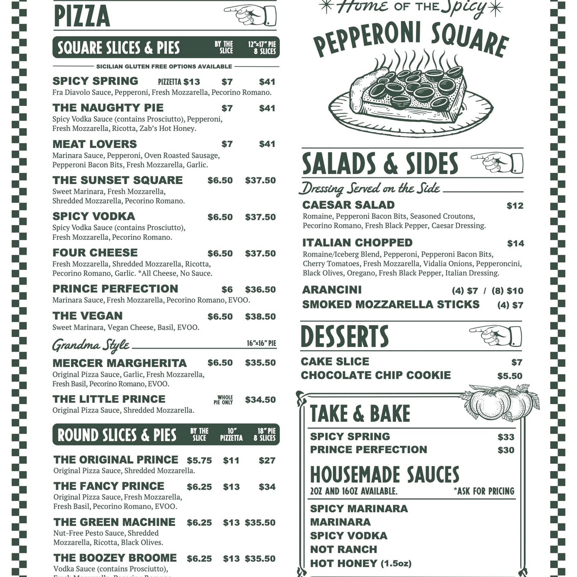 Prince Street Pzza Menu