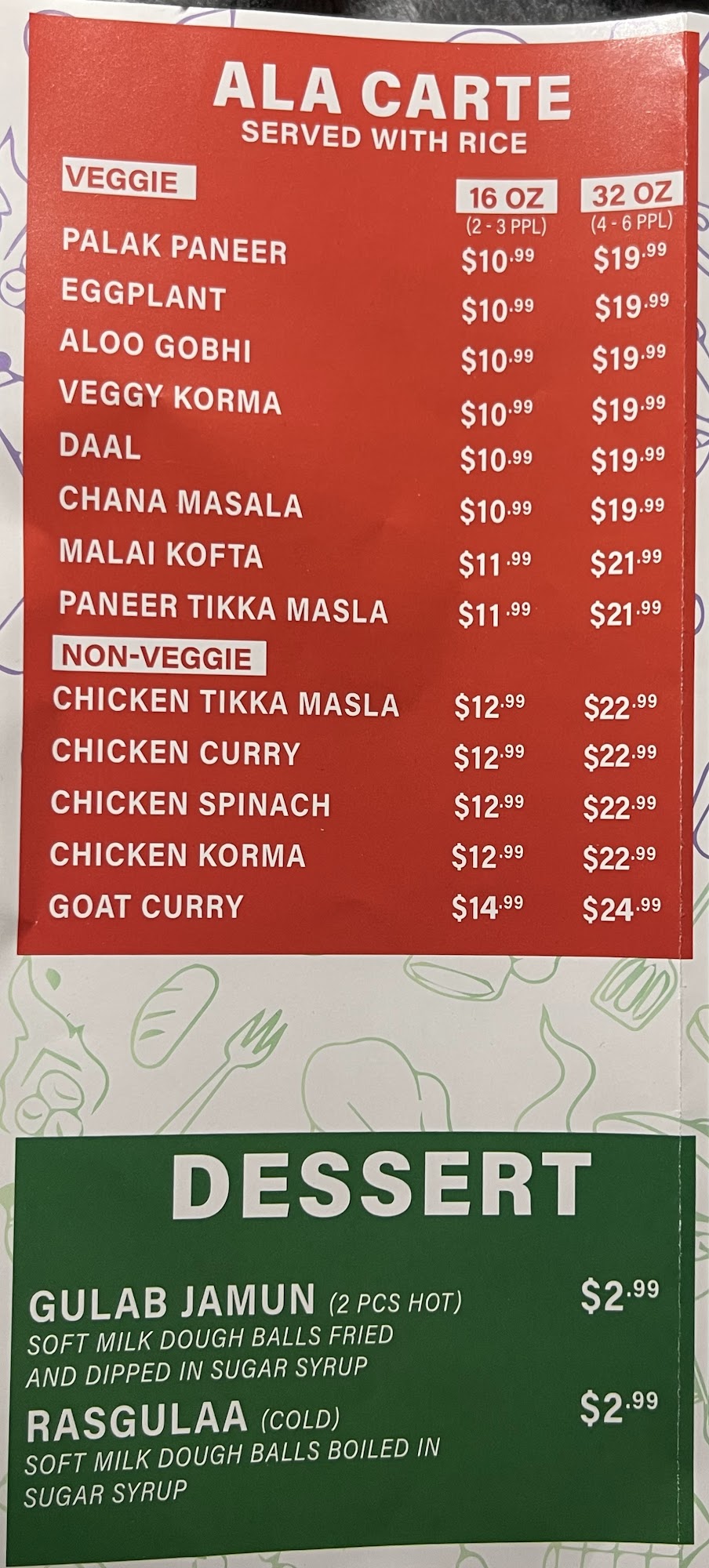 Curry Hut Menu