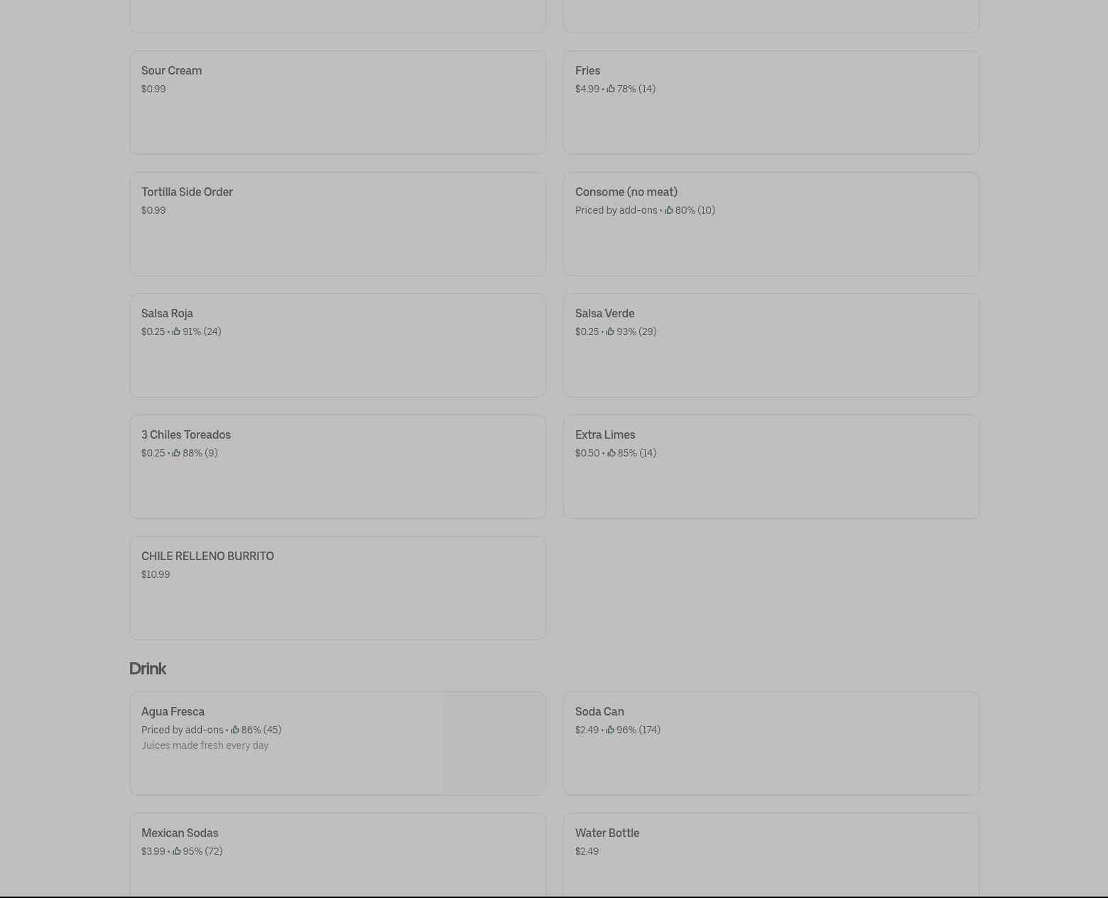 Tacos el banquetazo Menu