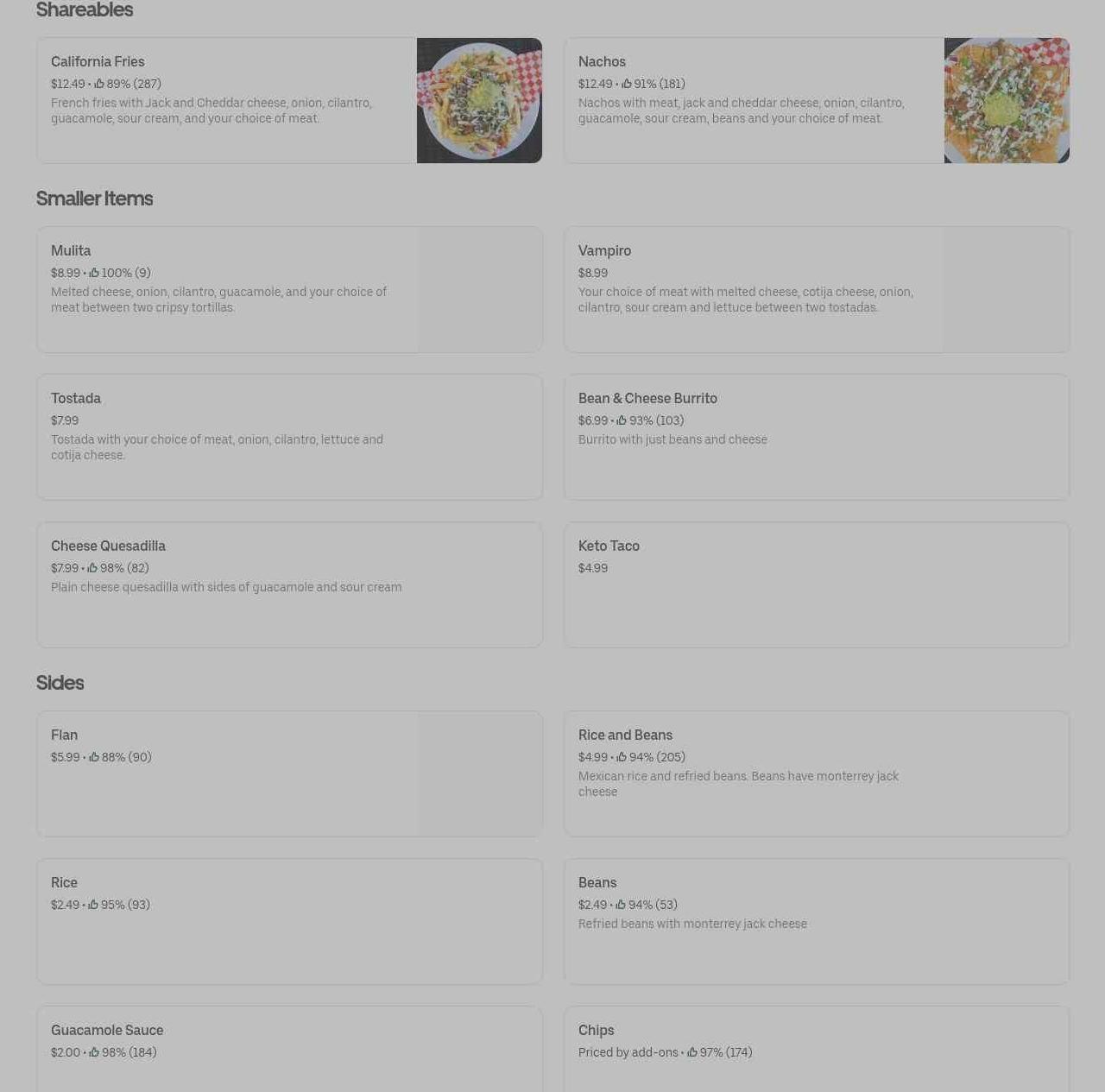 Tacos el banquetazo Menu