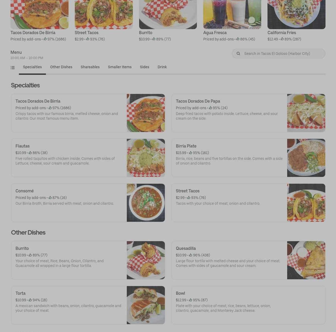 Tacos el banquetazo Menu