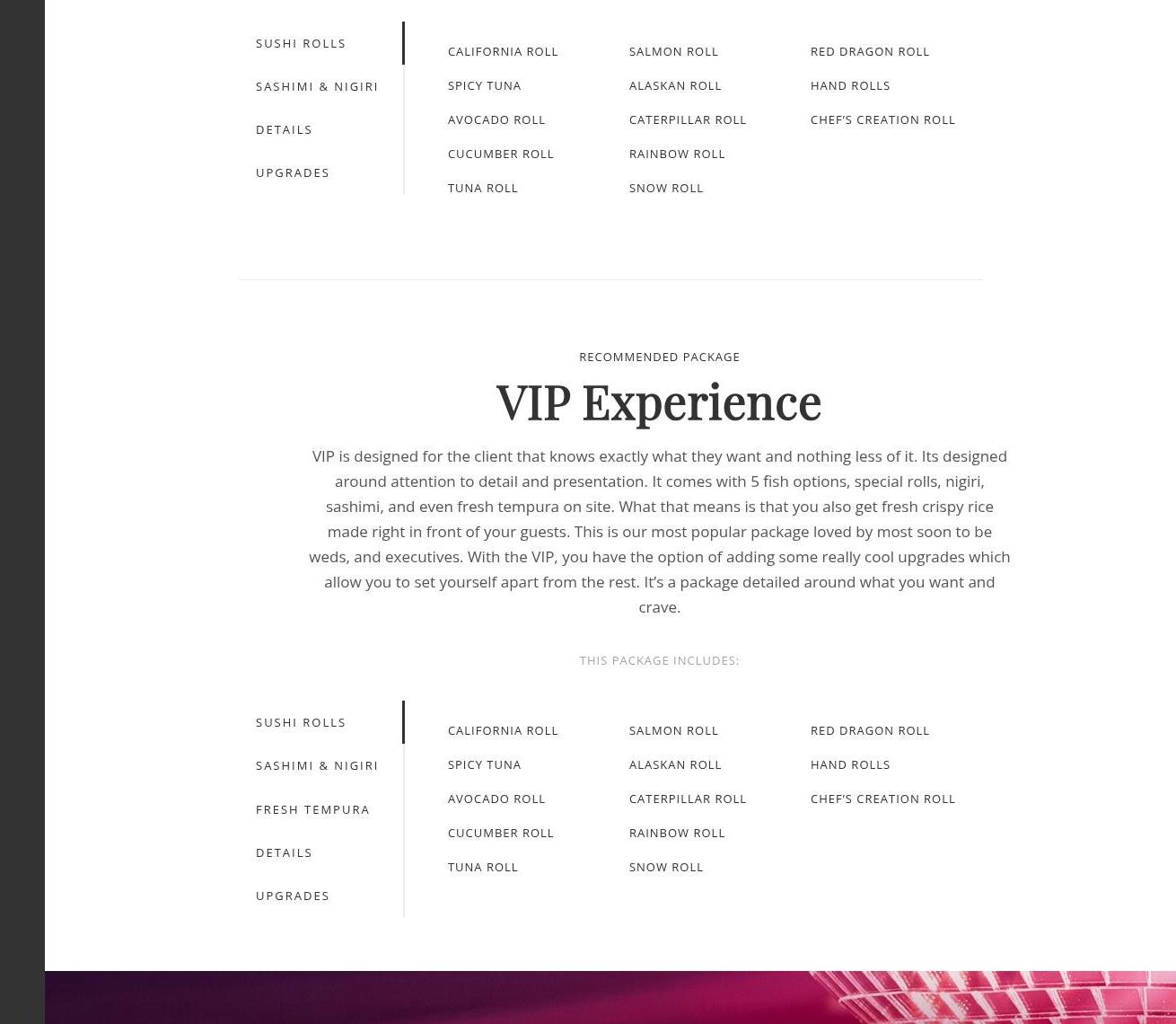 Yooshi Sushi Catering & Event Production Menu
