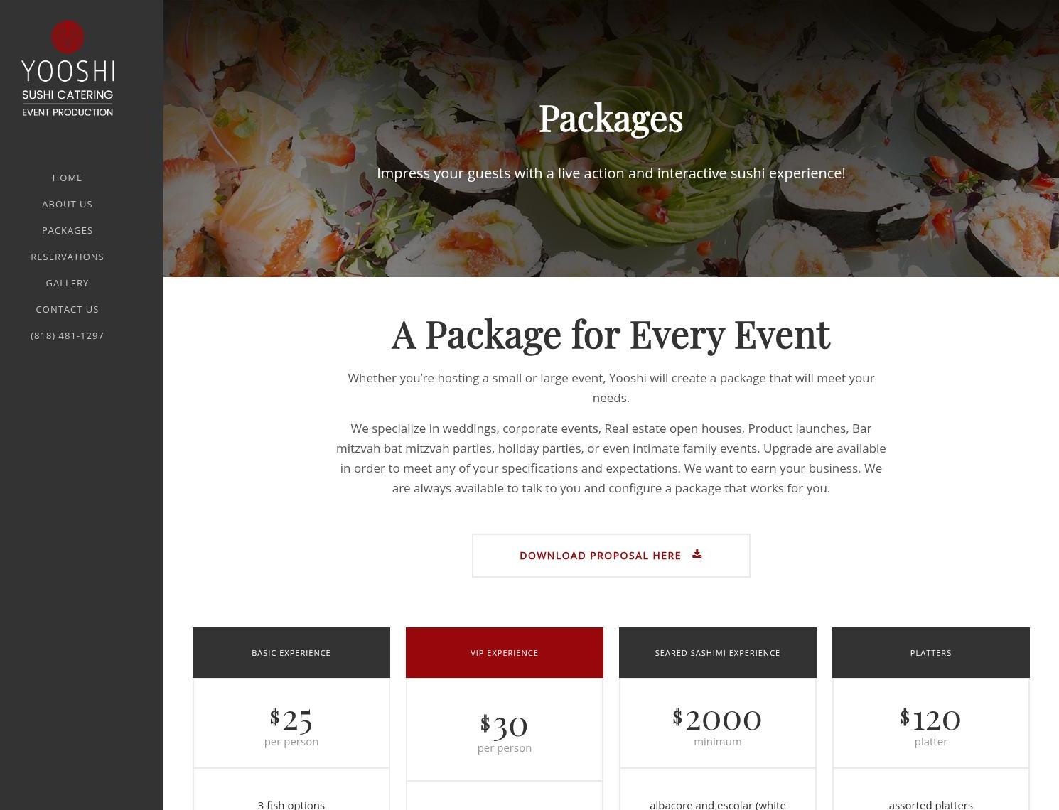 Yooshi Sushi Catering & Event Production Menu