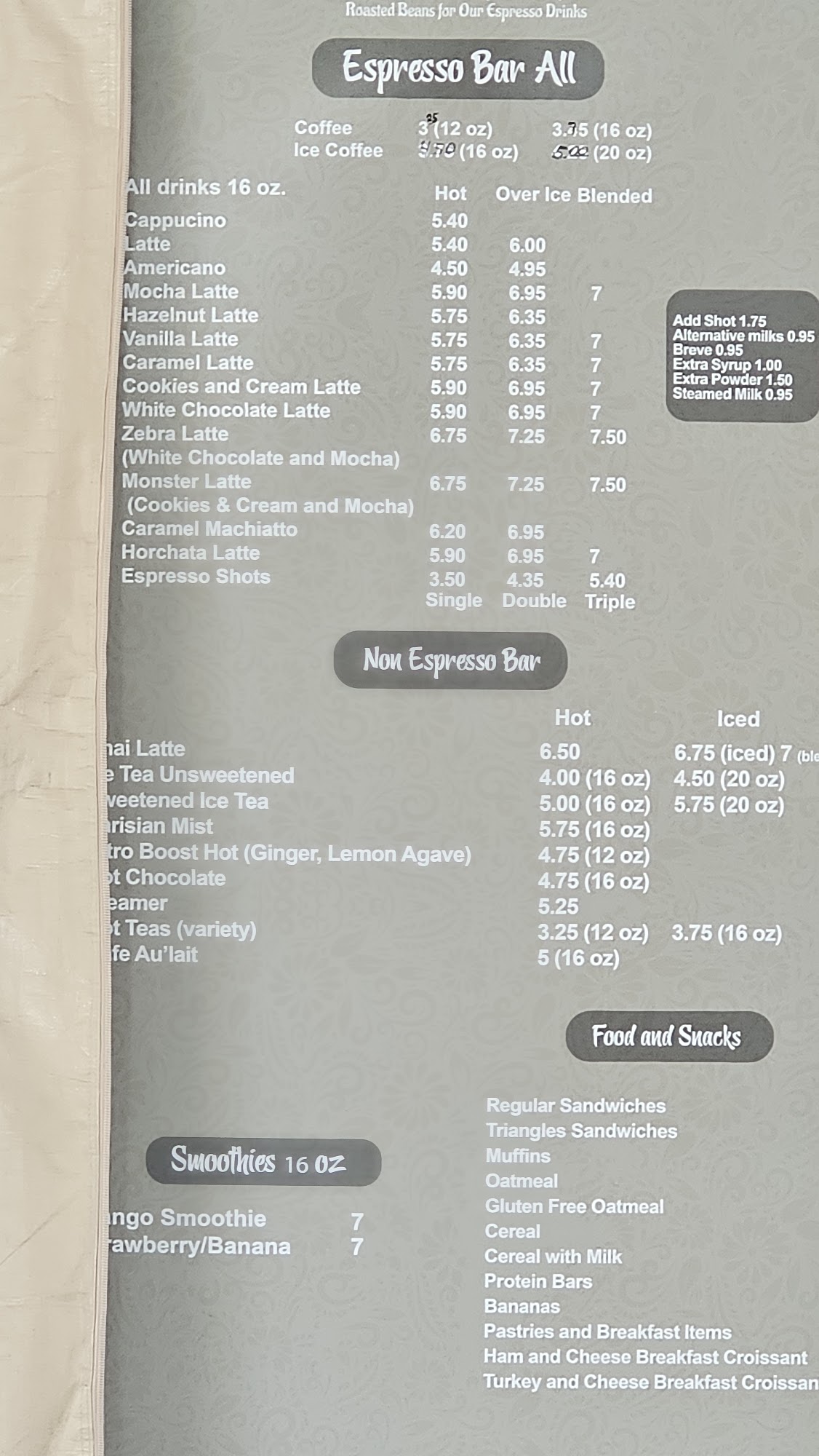 Lorelle's Coffee Shop Menu