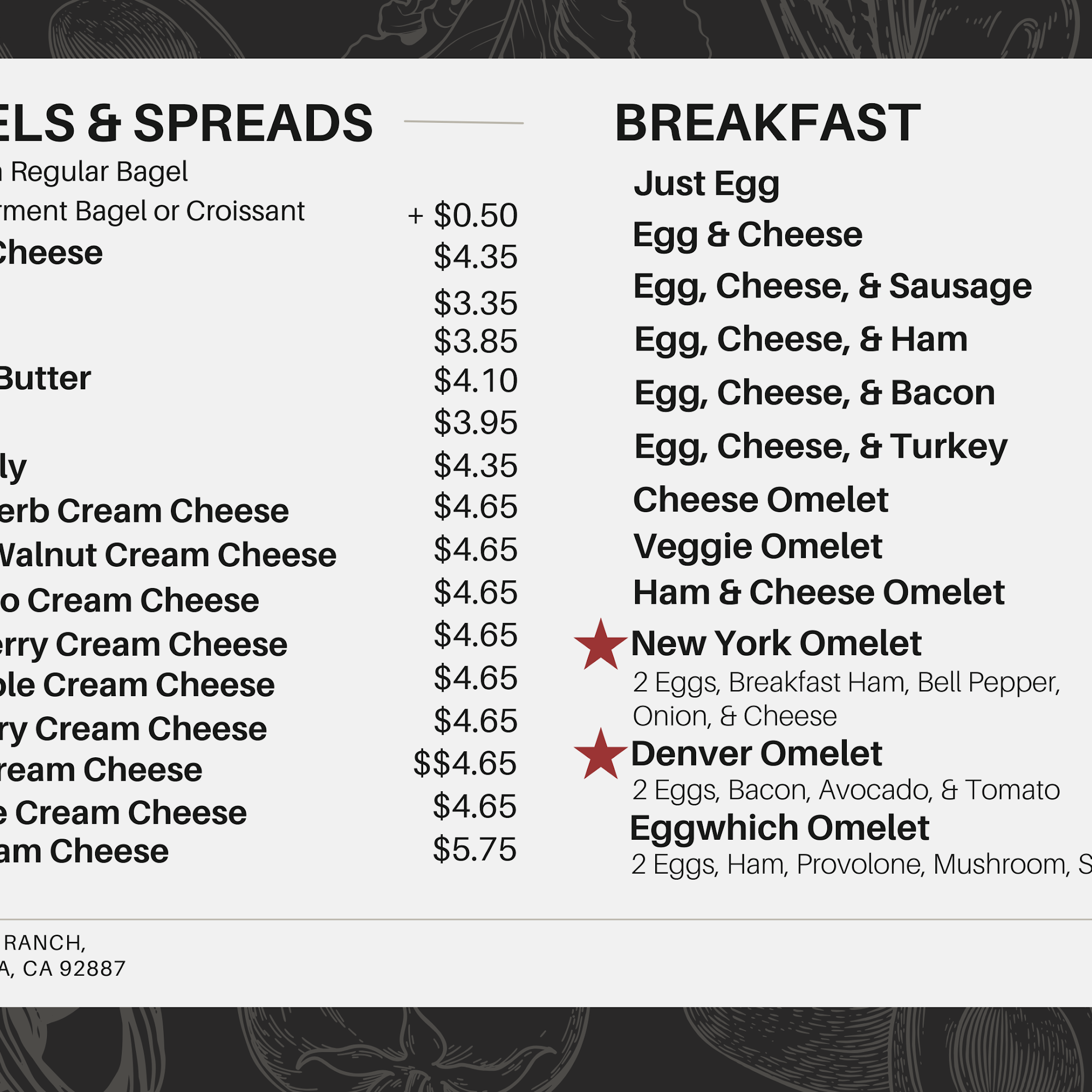 5th Ave Bagelry Menu