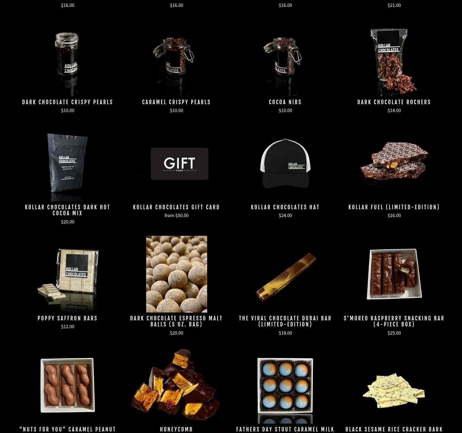 Kollar Chocolates Menu