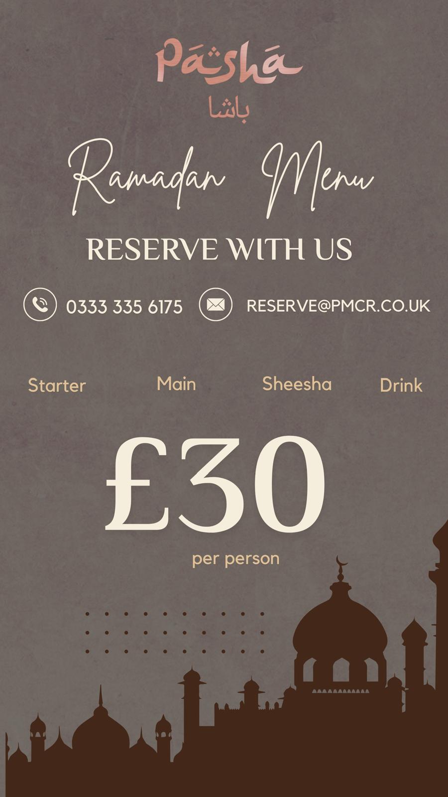 Pasha Manchester Menu