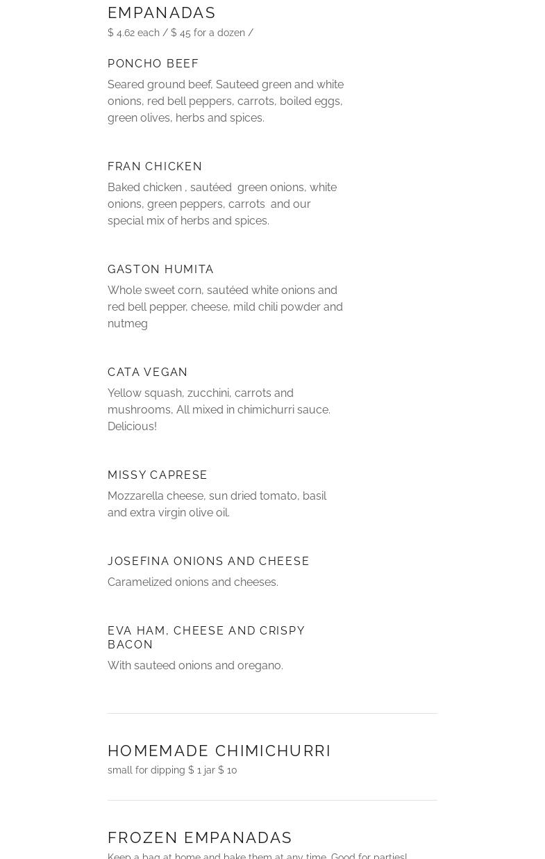 The Whole Empanada Menu