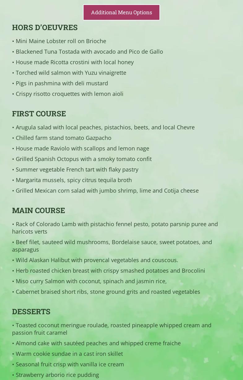 A Squared Private Chefs Menu