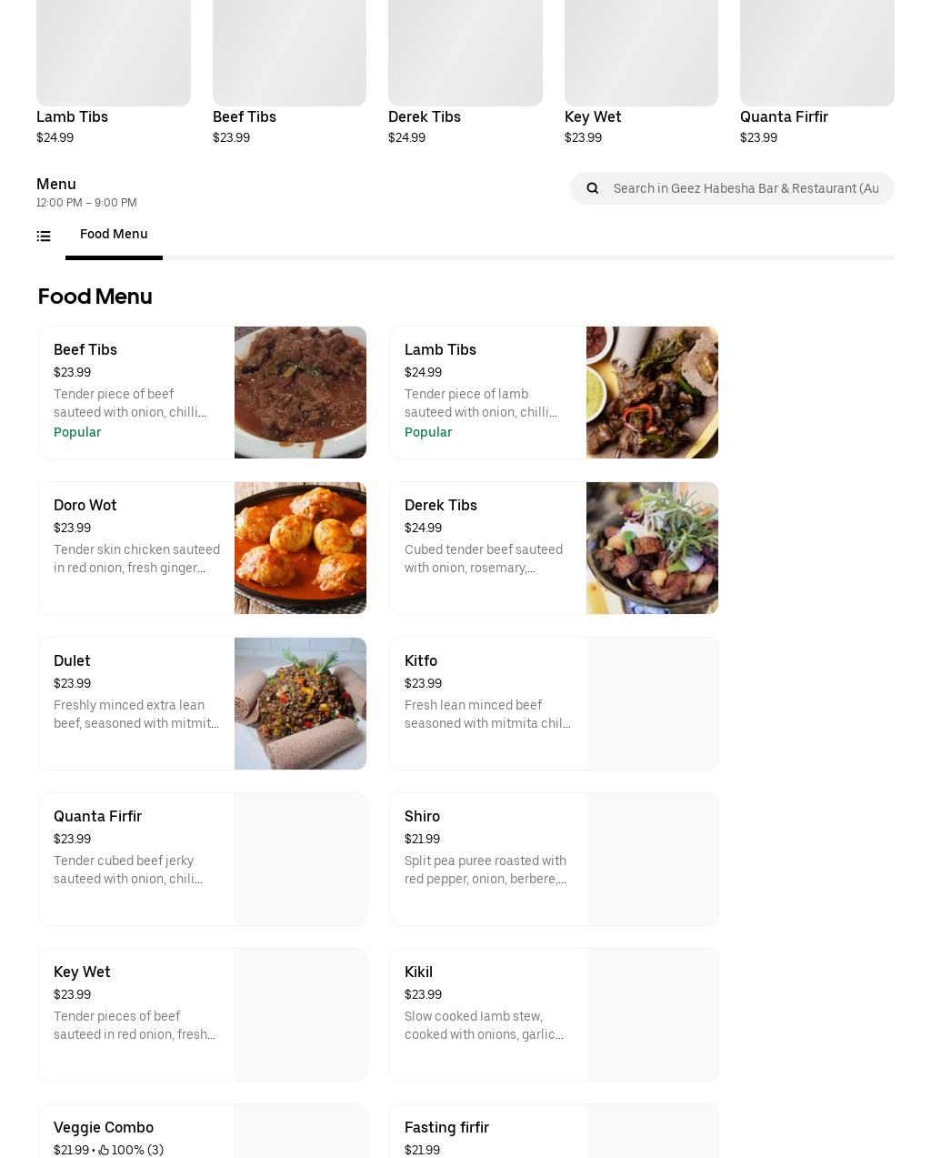 Geez Habesha Bar & Restaurant Menu