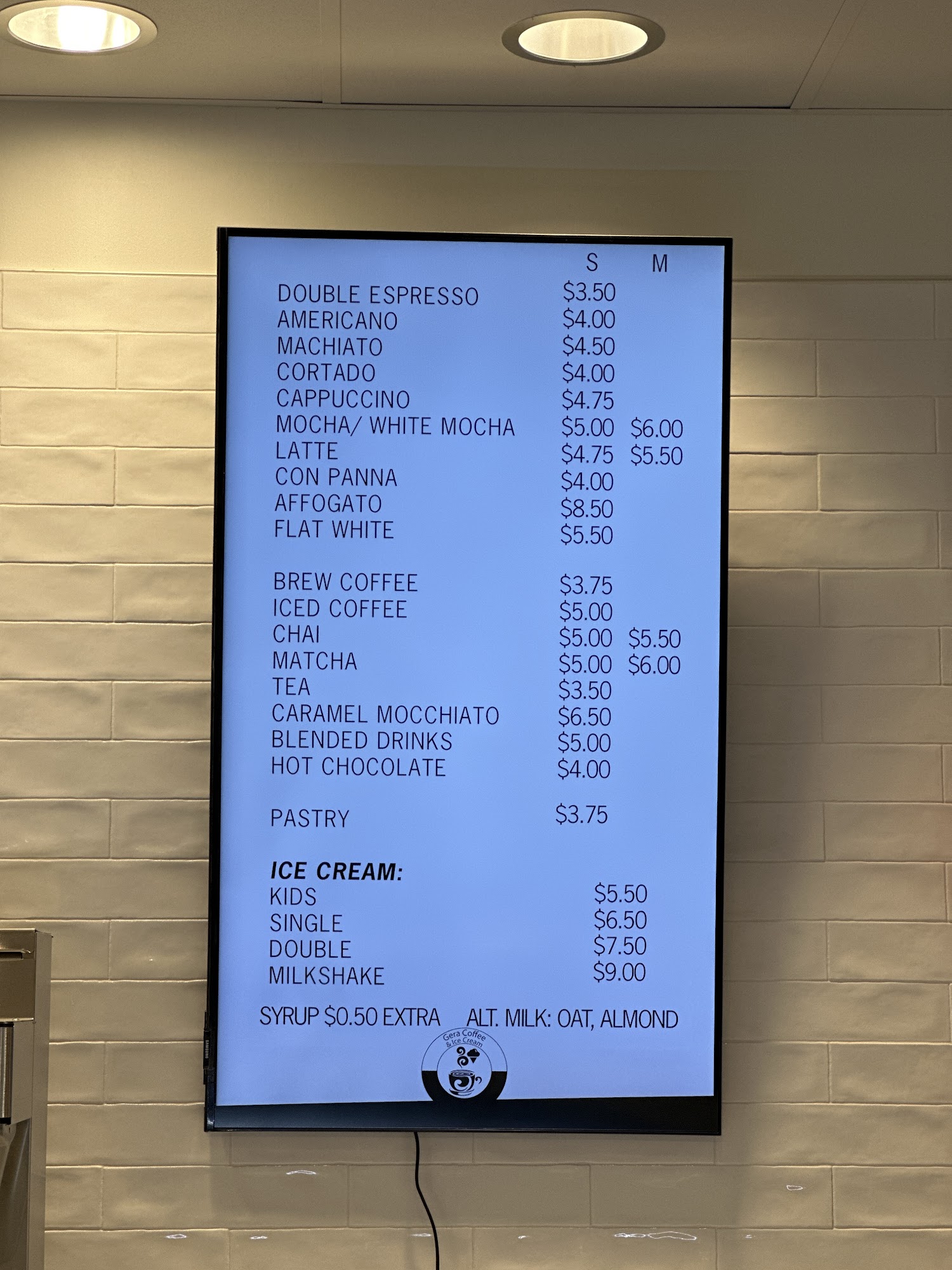 Gera Coffee & Ice Cream Menu