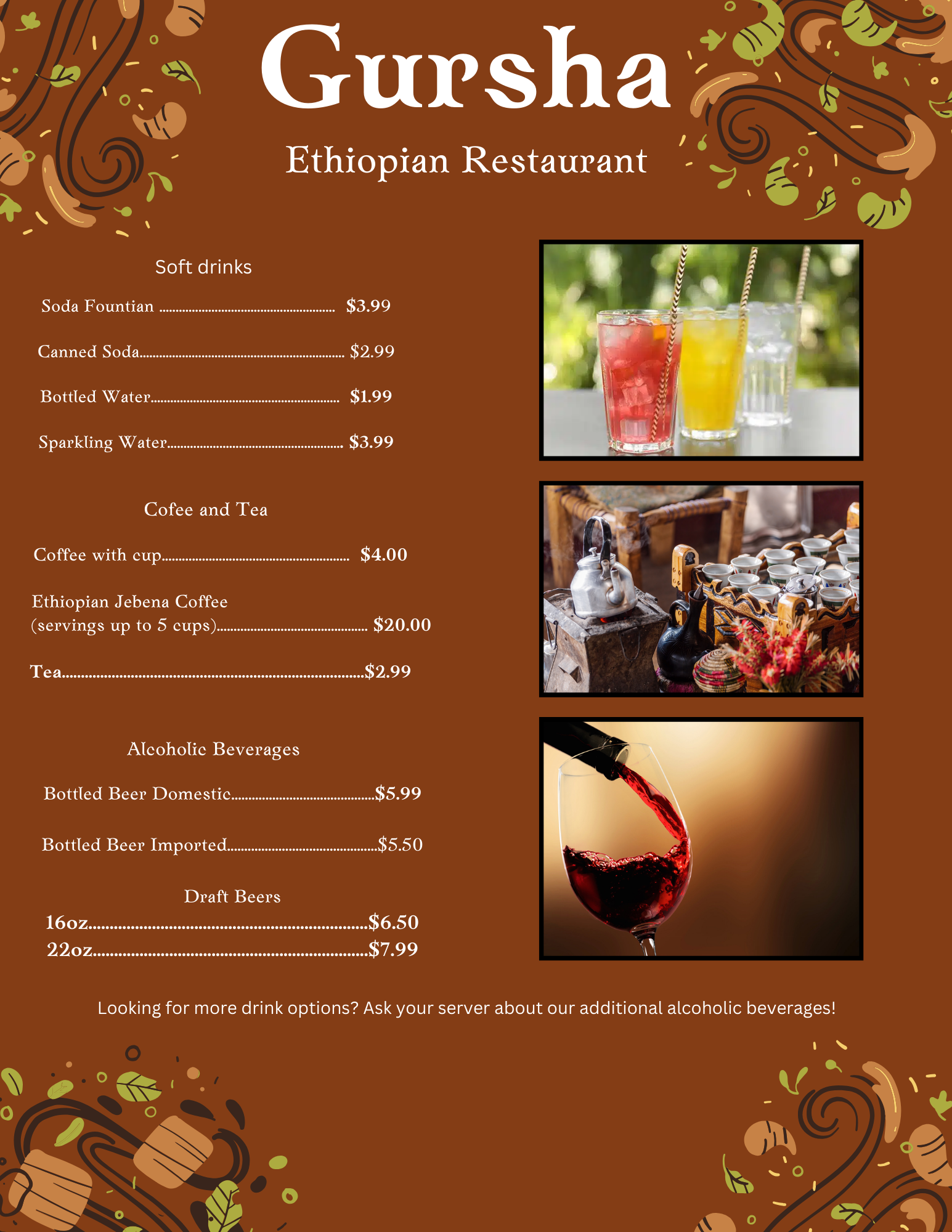 Gursha Ethiopian Restaurant Menu