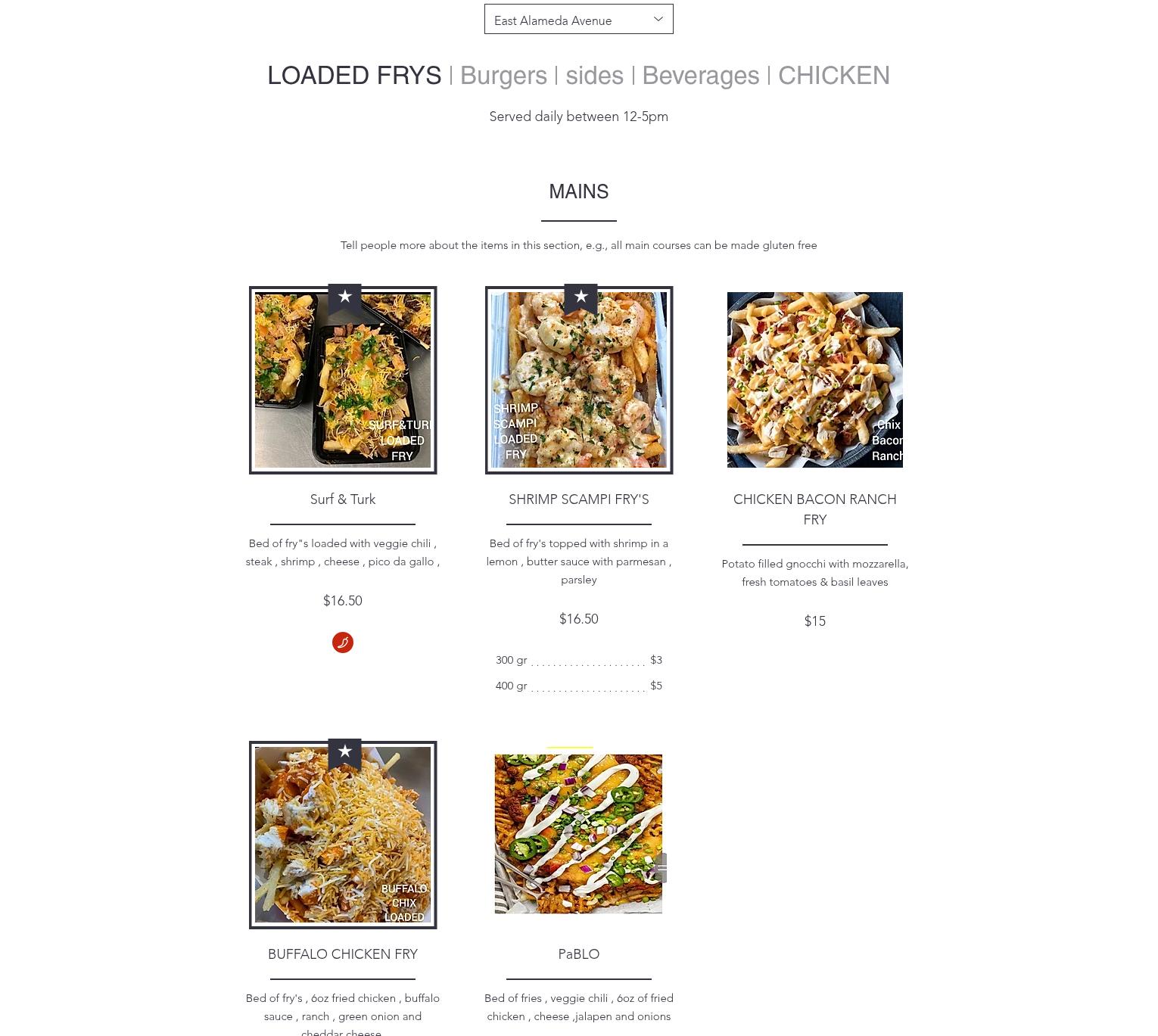Loaded fry emporium Menu